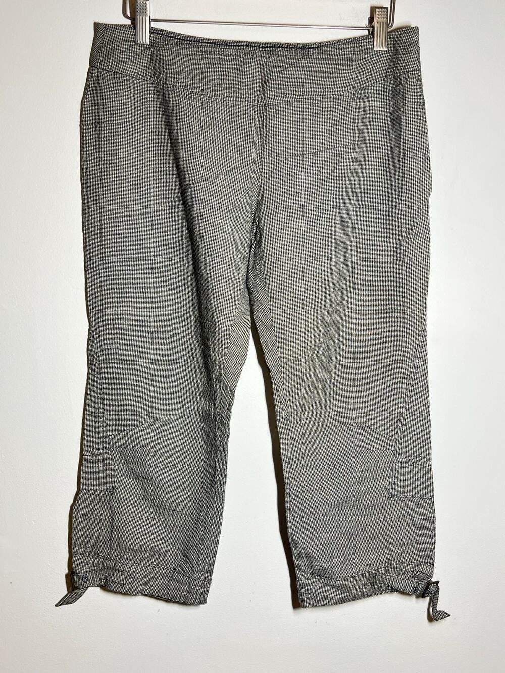 Max Mara Black Houndstooth Linen Blend Ankle Length Trousers Pants US 10